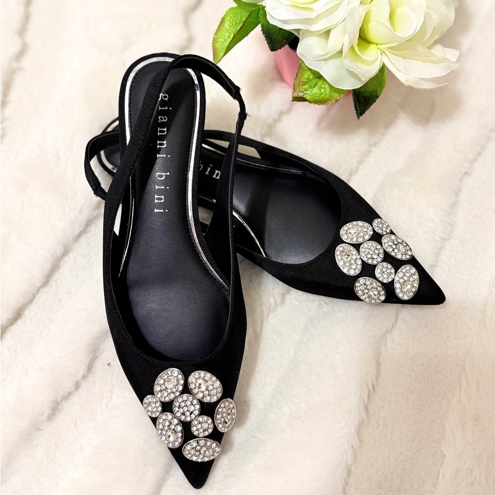 Gianni Bini Vanna Raffia Rhinestone Slingback Flats